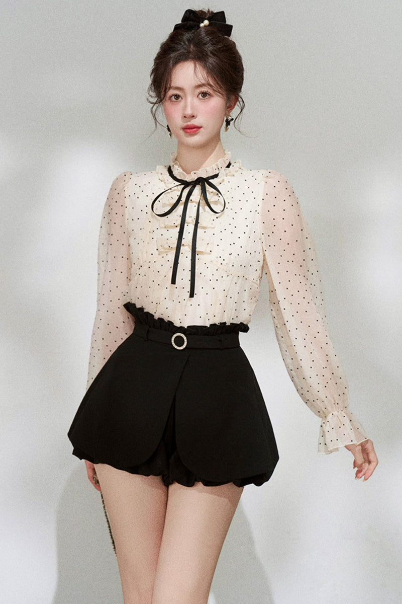 Sheer Polka Dot Blouse + Shorts