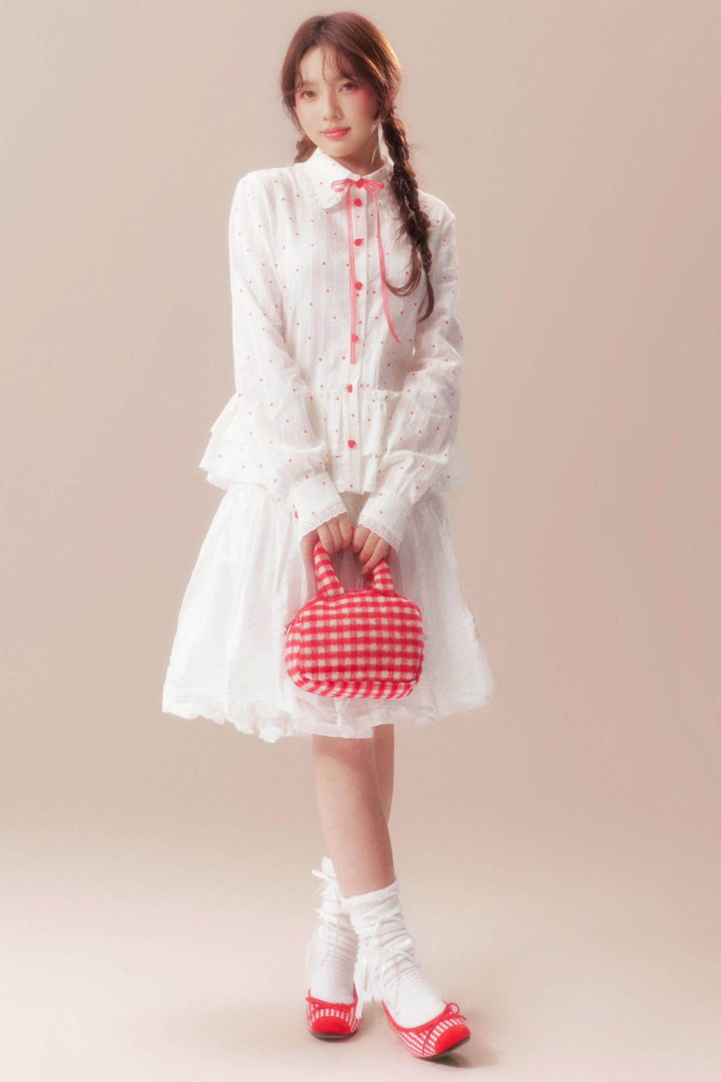 Gardenia Whispering Lace Blouse + Polka Dot Skirt