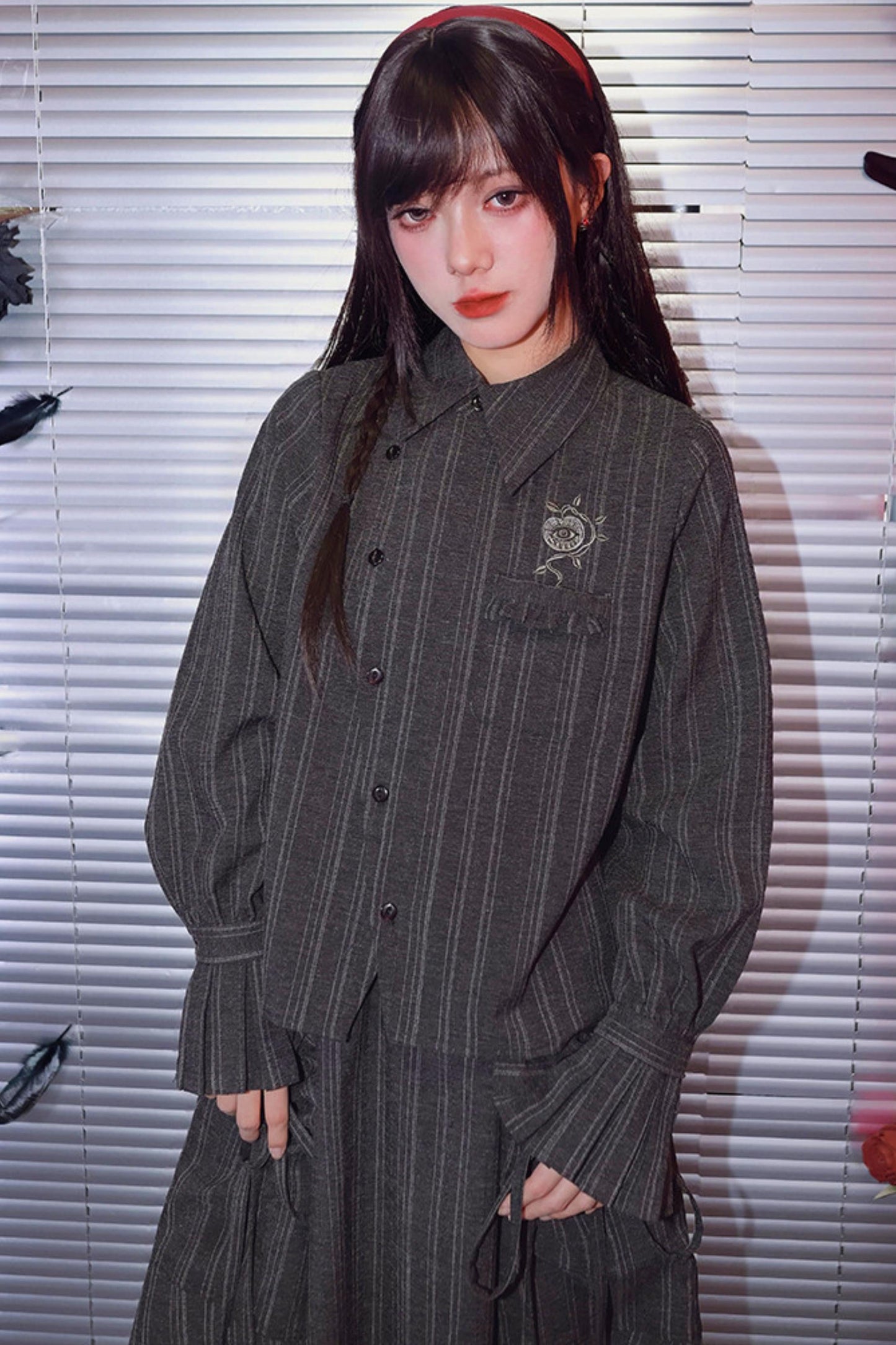 Eden Gray Embroidered Shirt + Skirt