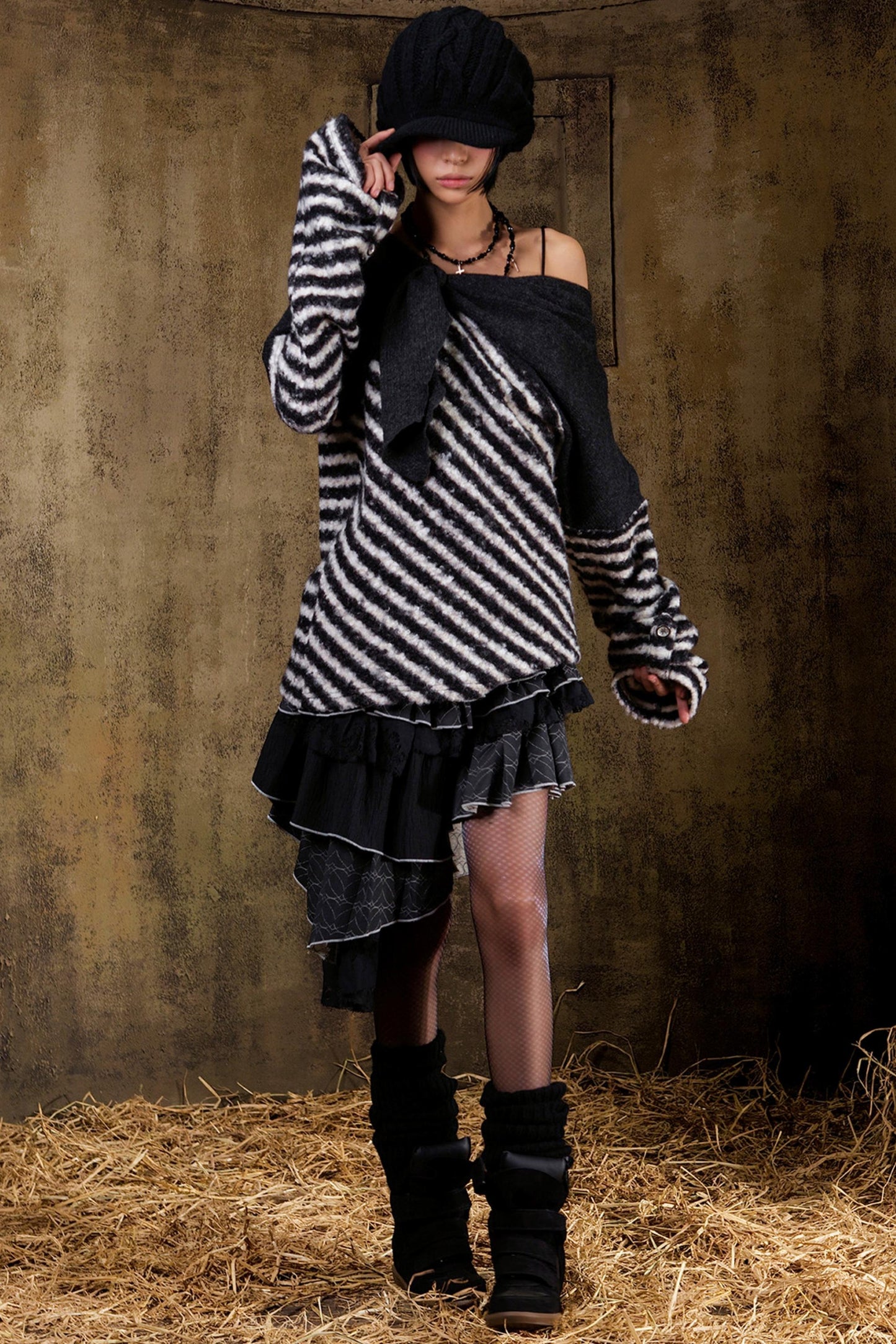 Color Block Striped Knit Sweater