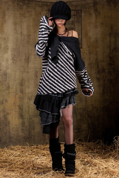 Color Block Striped Knit Sweater