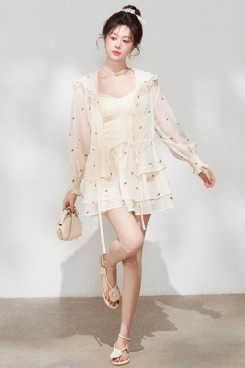 Lace Hooded Jacket + Top + Skirt
