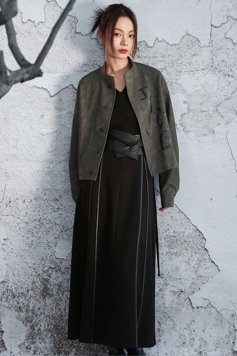 Knitted Leather Patchwork Dress