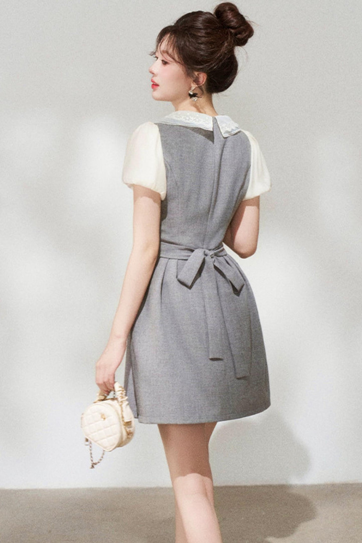 Gray Puff Sleeve Dress