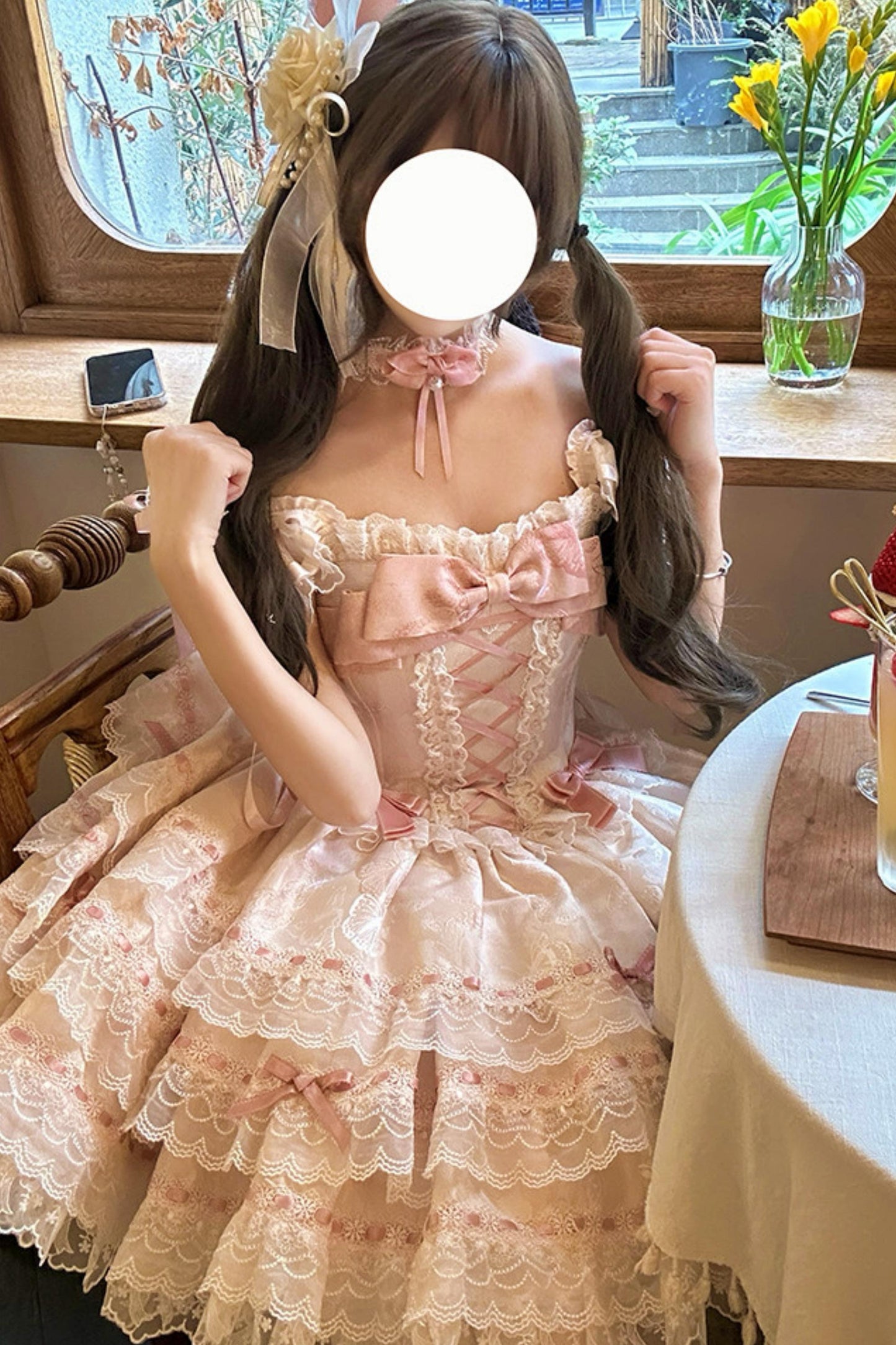 【予約商品】プリンセスリボンレースアップロリータドレス+アクセサリー