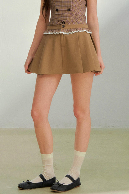 Retro Khaki Checkered Top + Skirt