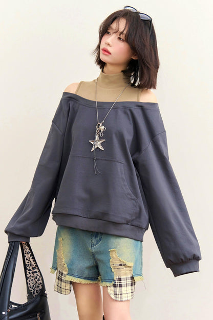 Patchwork Color Block Off Shoulder Top