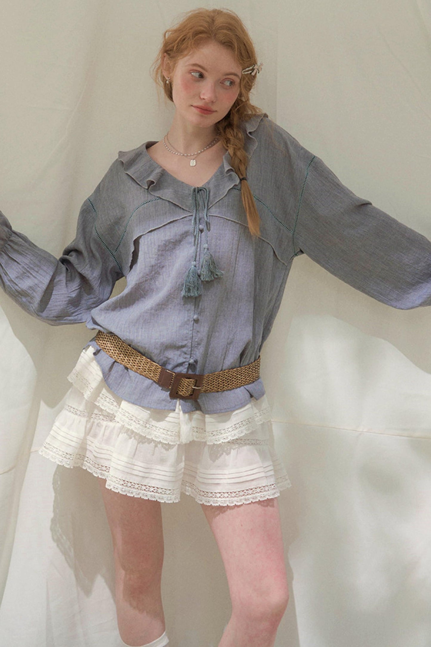 Ruffled V-neck Blouse