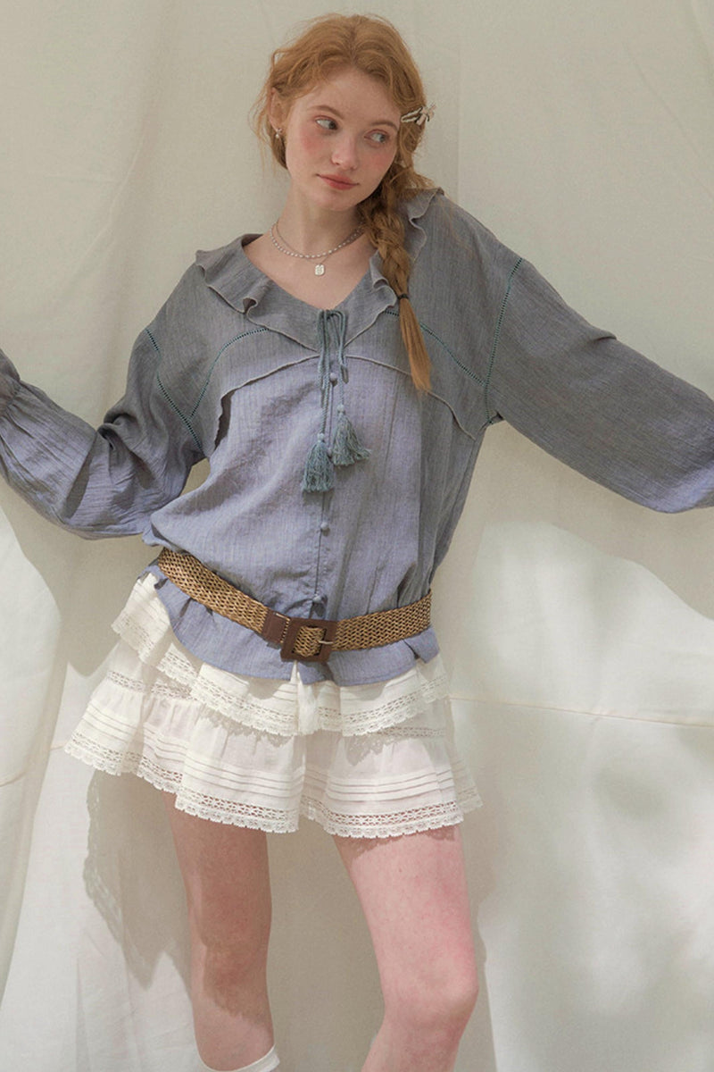 Ruffled V-neck Blouse