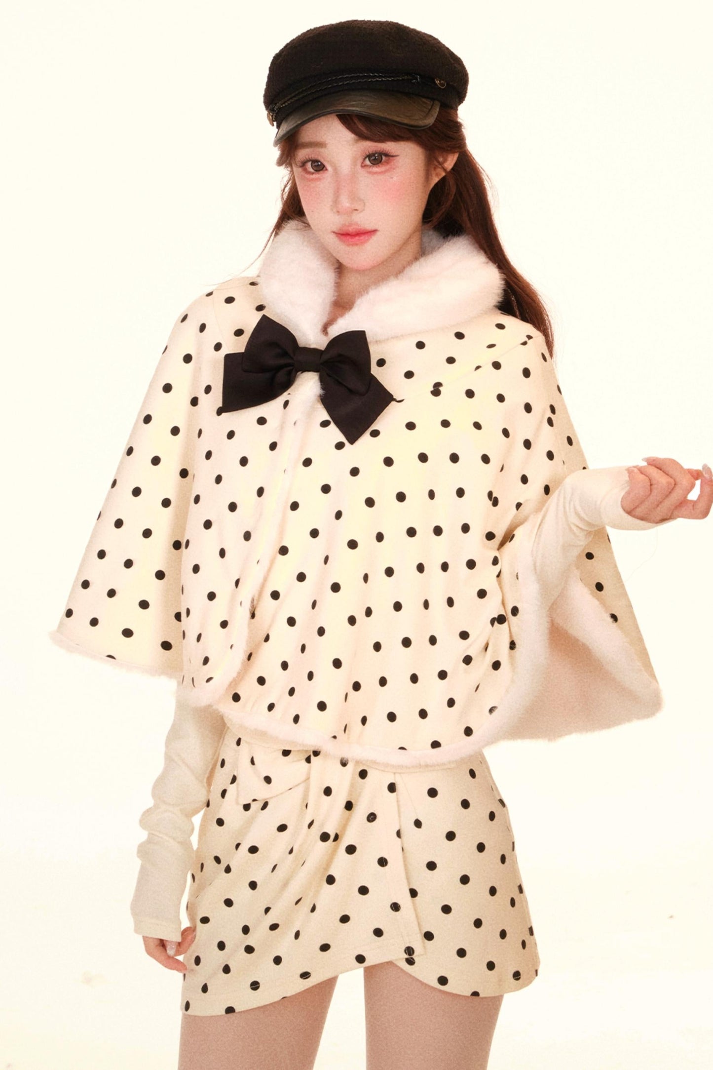 Polka Dot Faux Fur Cape + Skirt