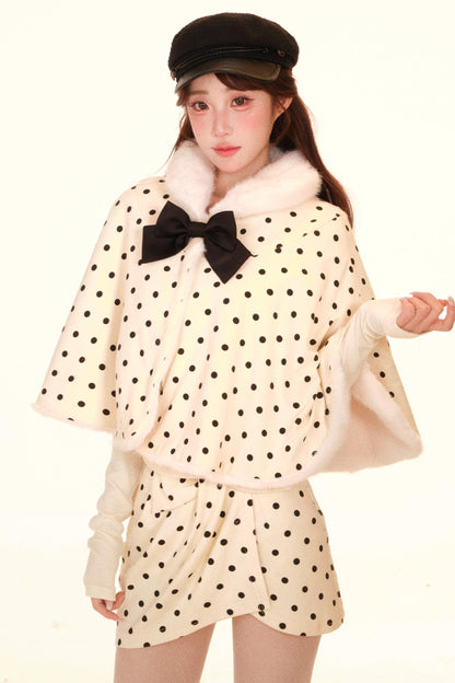 Polka Dot Faux Fur Cape + Skirt