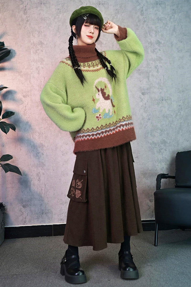 Four Pop Faux Fur Jacquard Sweater