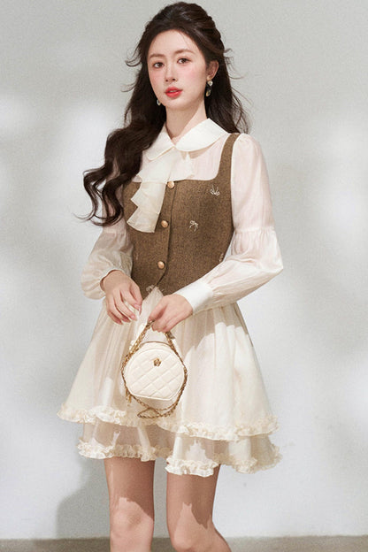 French Niche Faux Two Piece Dress