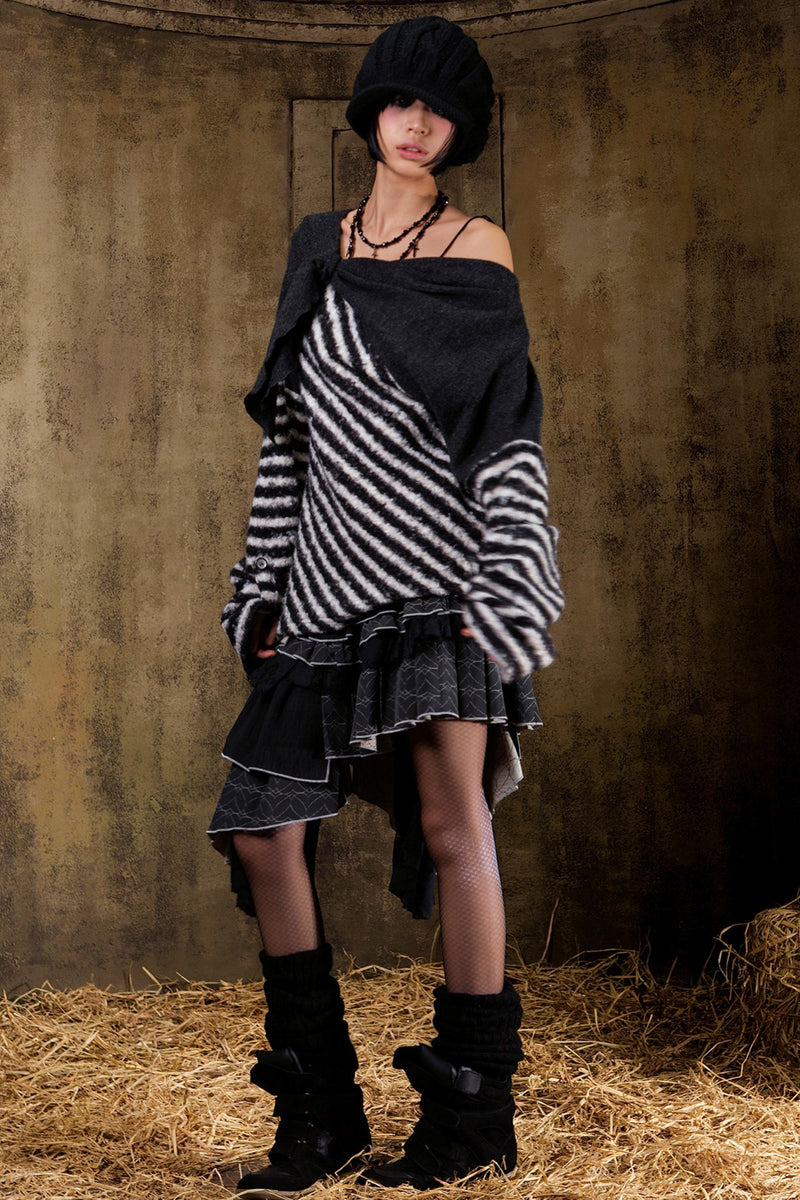 Color Block Striped Knit Sweater