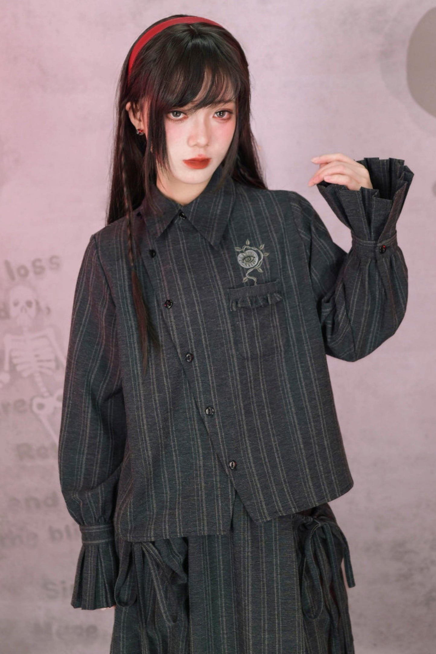 Eden Gray Embroidered Shirt + Skirt