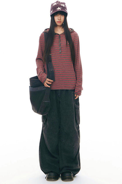 Striped Hooded Knit Tops