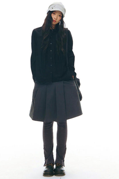Doll Collar Pleated Cotton Blouse