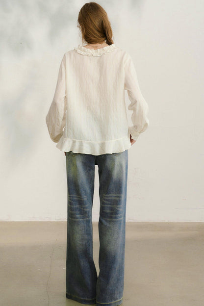 Striped Lace Sleeve Blouse