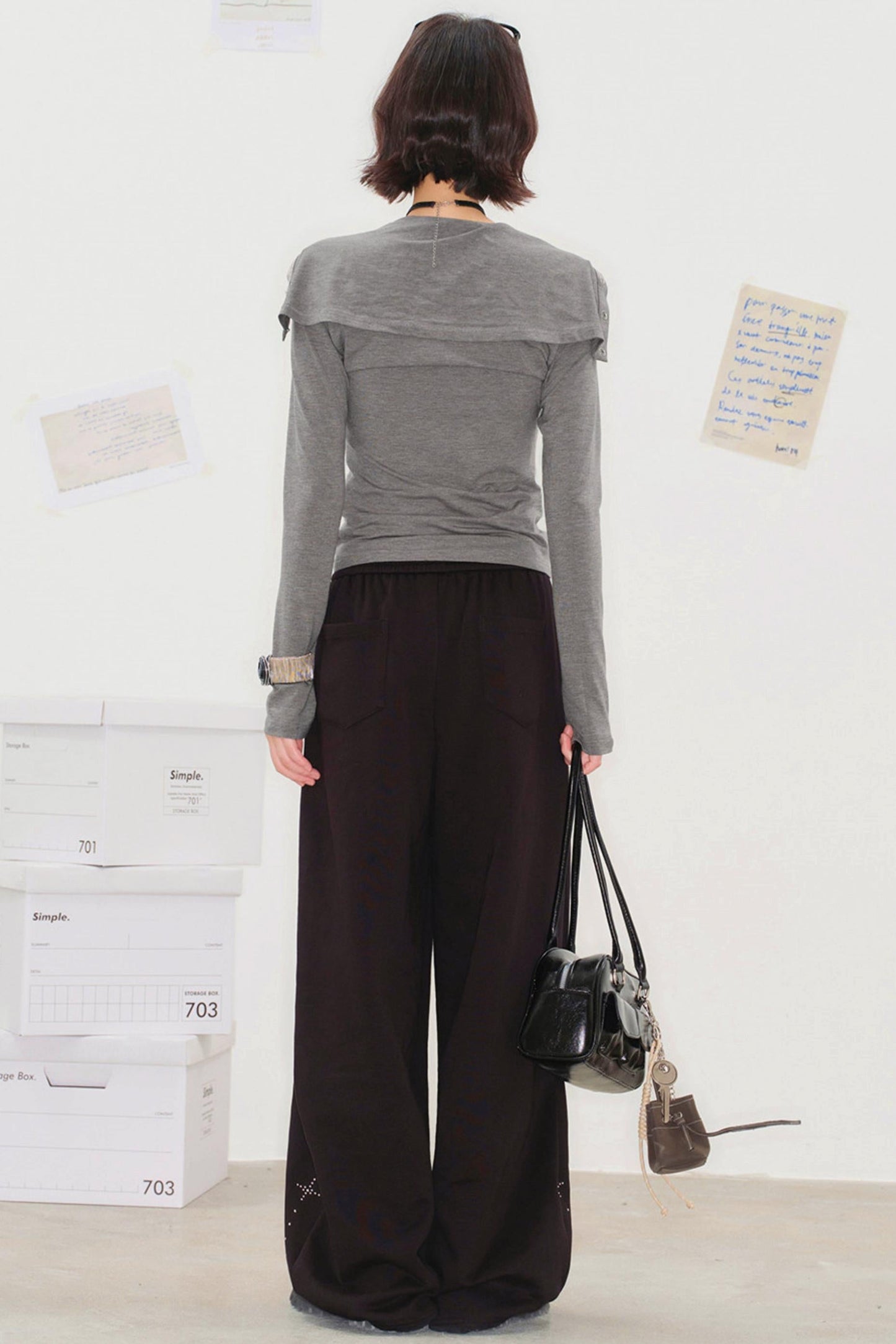 Folded Collar Cut Out Neck Top