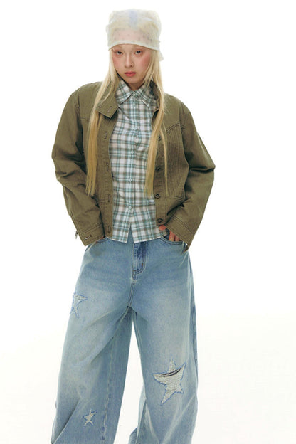 Pleated Denim Jacket + Skirt