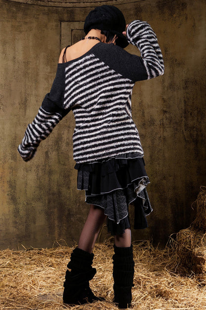 Color Block Striped Knit Sweater
