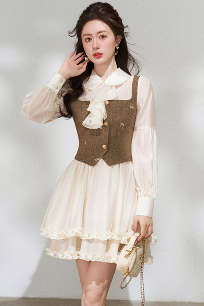 French Niche Faux Two Piece Dress