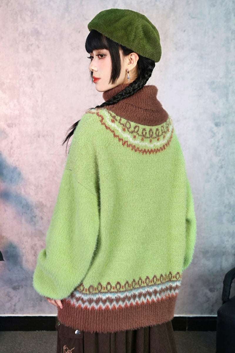 Four Pop Faux Fur Jacquard Sweater