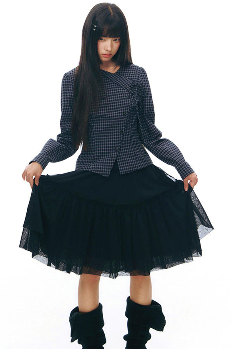 Y2k Small Checkered Shirt + Skirt