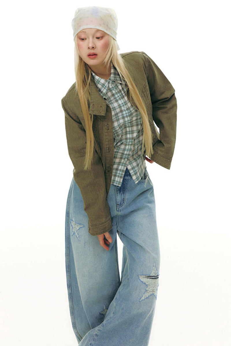 Pleated Denim Jacket + Skirt