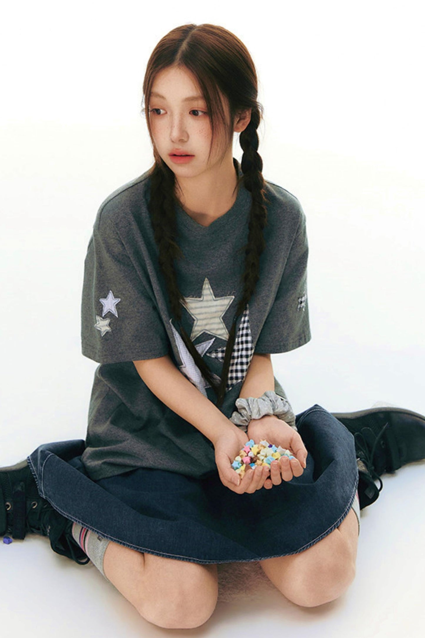 Star Patch Loose Y2k Top