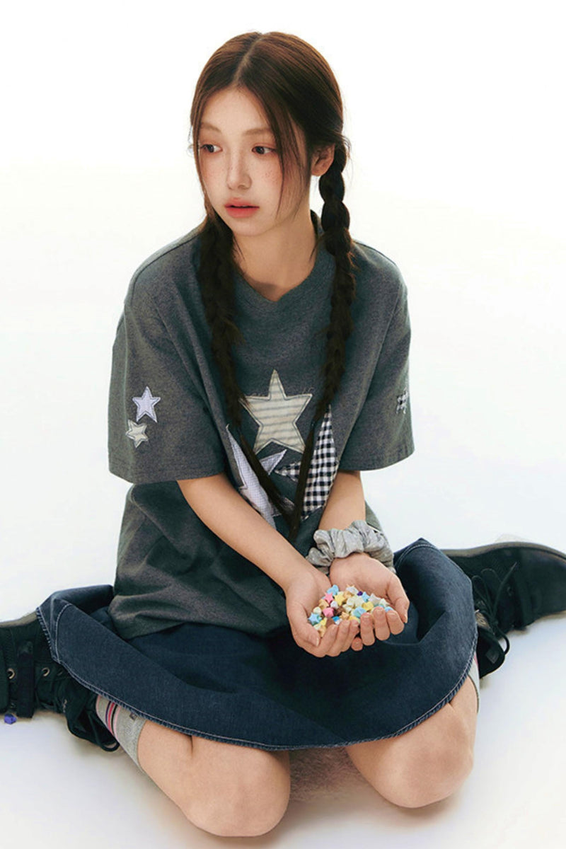 Star Patch Loose Y2k Top