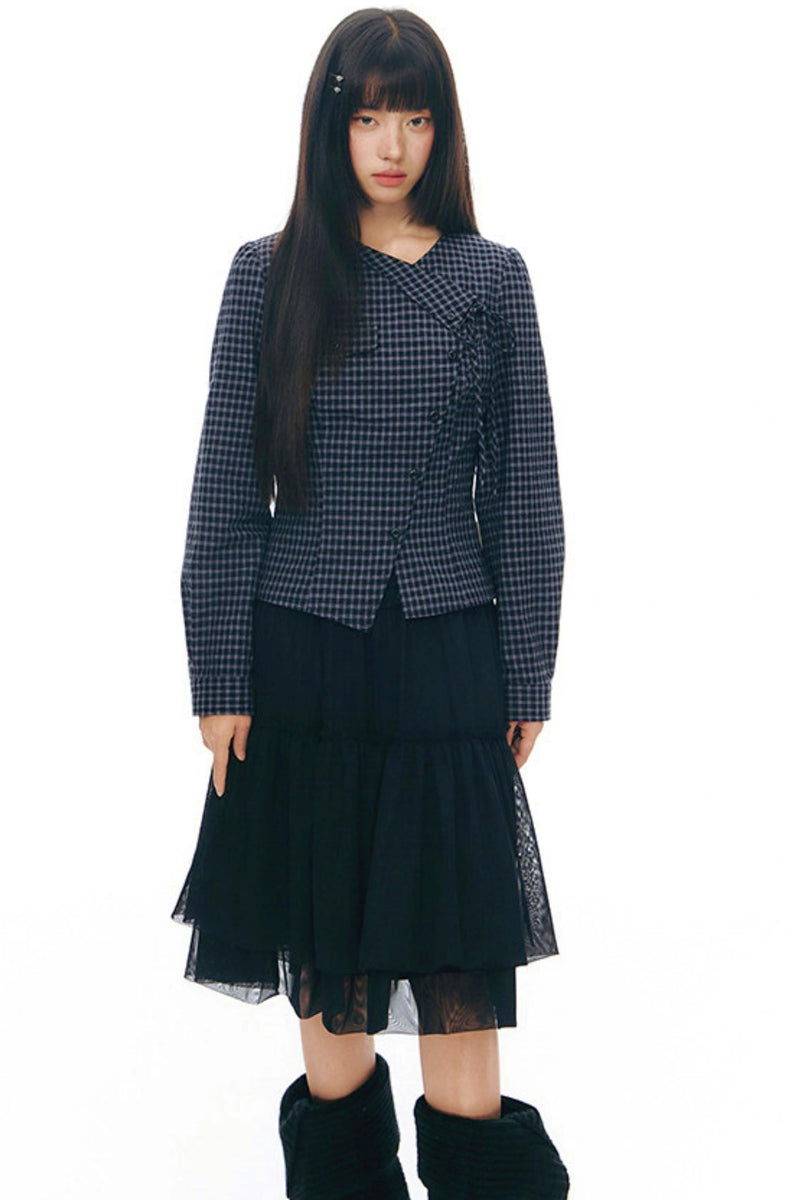 Y2k Small Checkered Shirt + Skirt