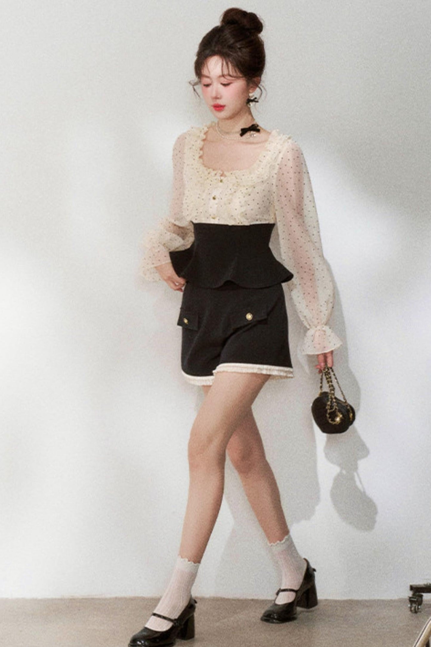 Chiffon Polka Dot Blouse + Shorts