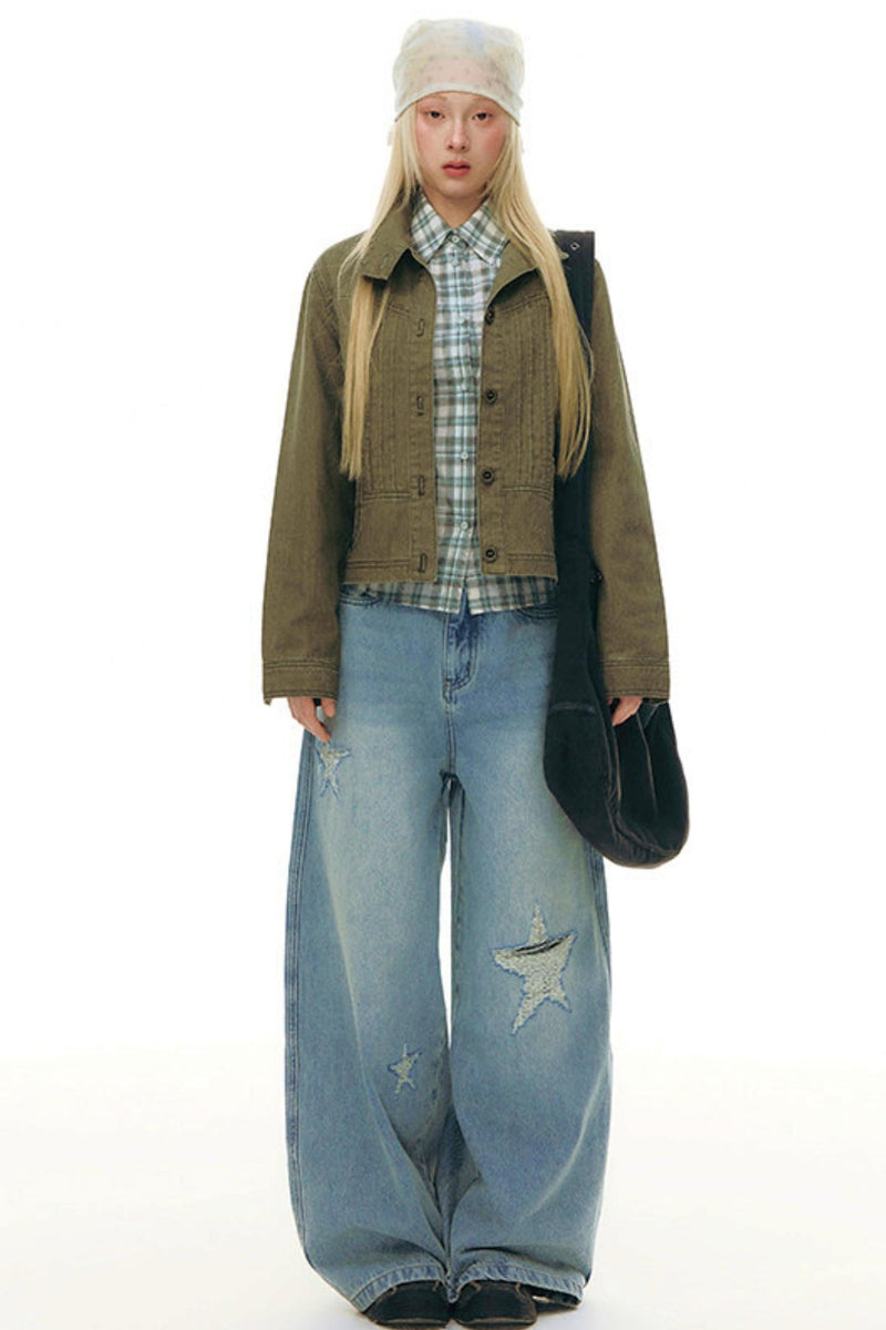Pleated Denim Jacket + Skirt