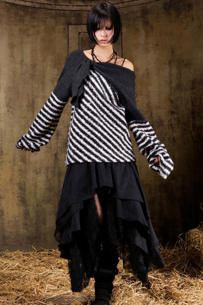 Color Block Striped Knit Sweater