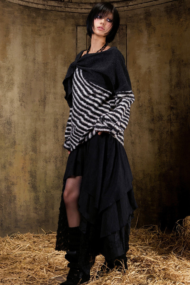 Color Block Striped Knit Sweater