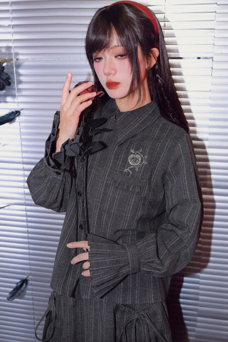Eden Gray Embroidered Shirt + Skirt