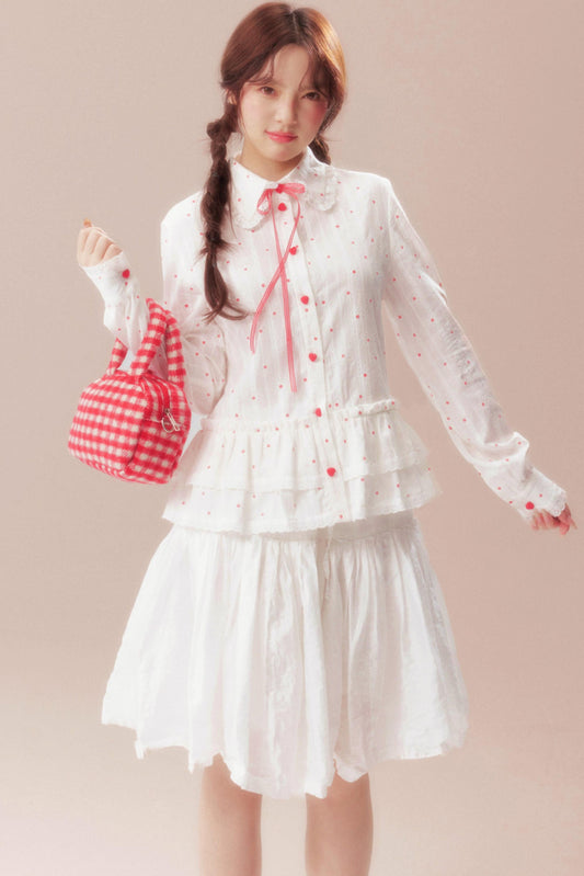 Gardenia Whispering Lace Blouse + Polka Dot Skirt