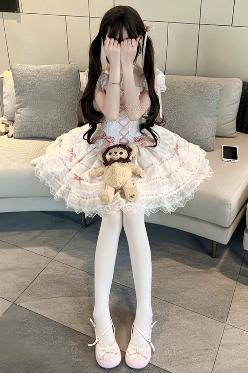 【予約商品】プリンセスリボンレースアップロリータドレス+アクセサリー