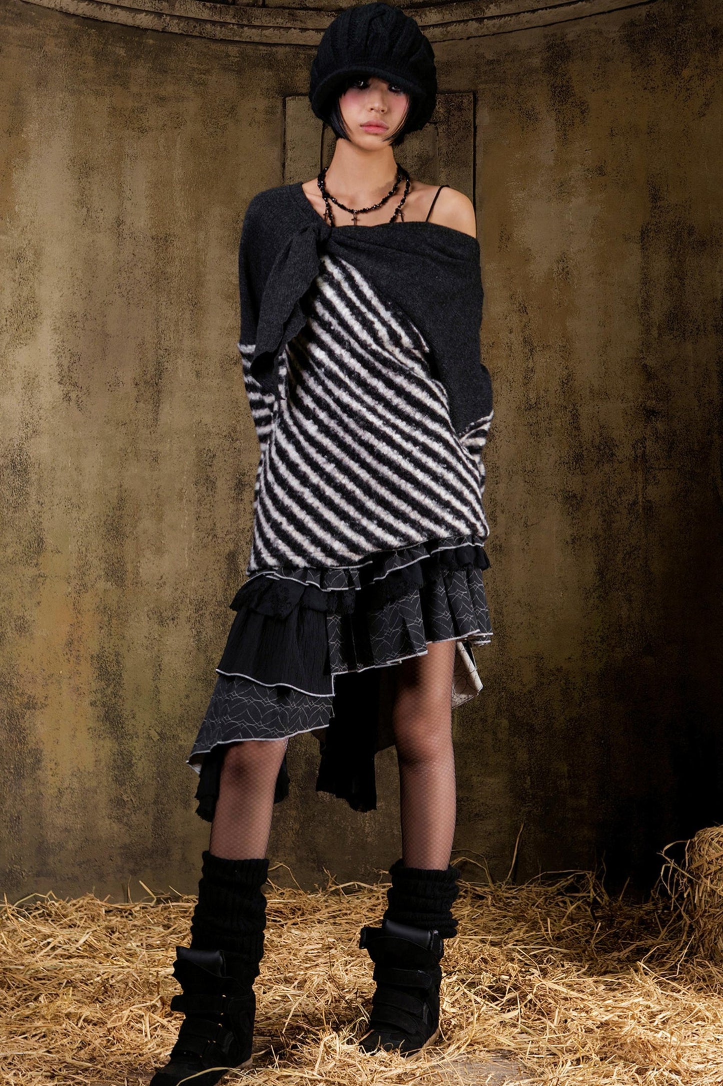 Color Block Striped Knit Sweater