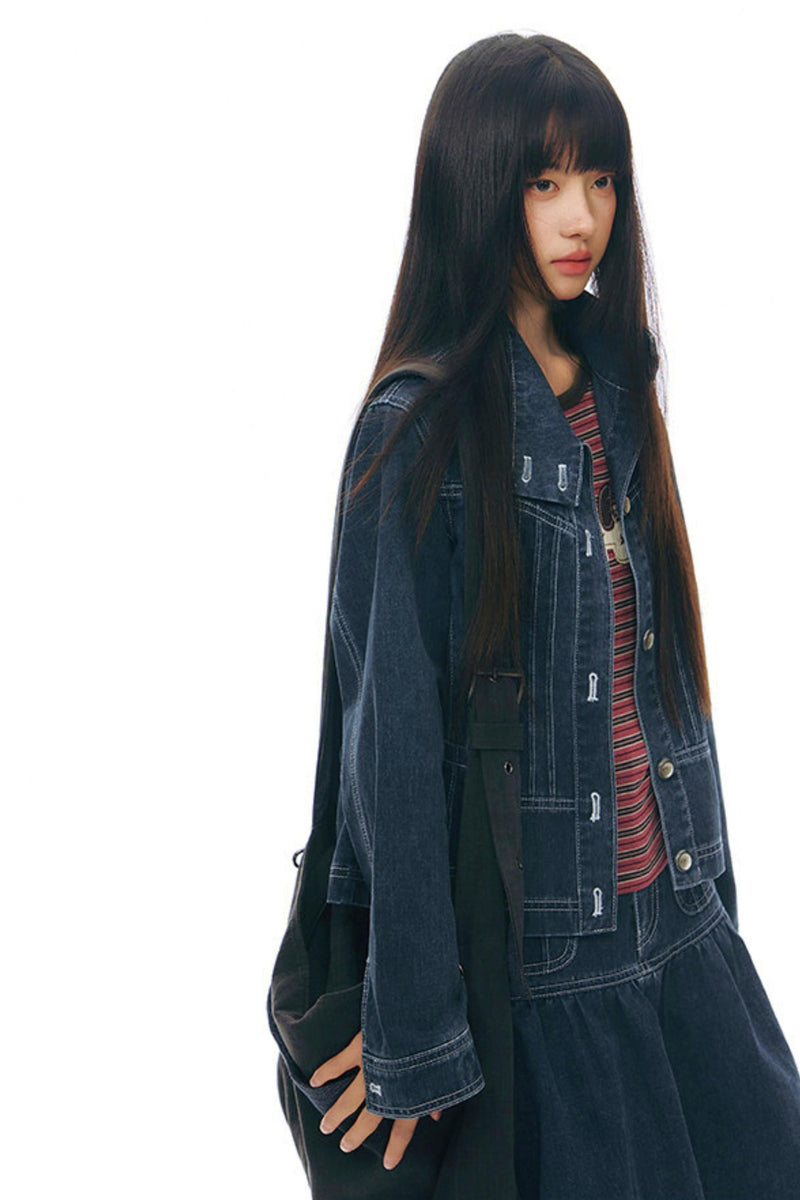 Pleated Denim Jacket + Skirt