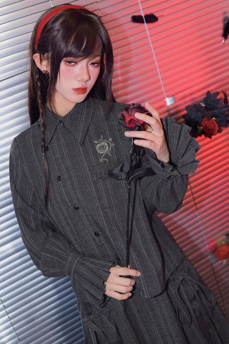 Eden Gray Embroidered Shirt + Skirt