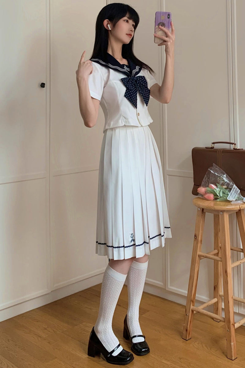 Summer Sea Sailor Top + Skirt + Ribbon Accessory