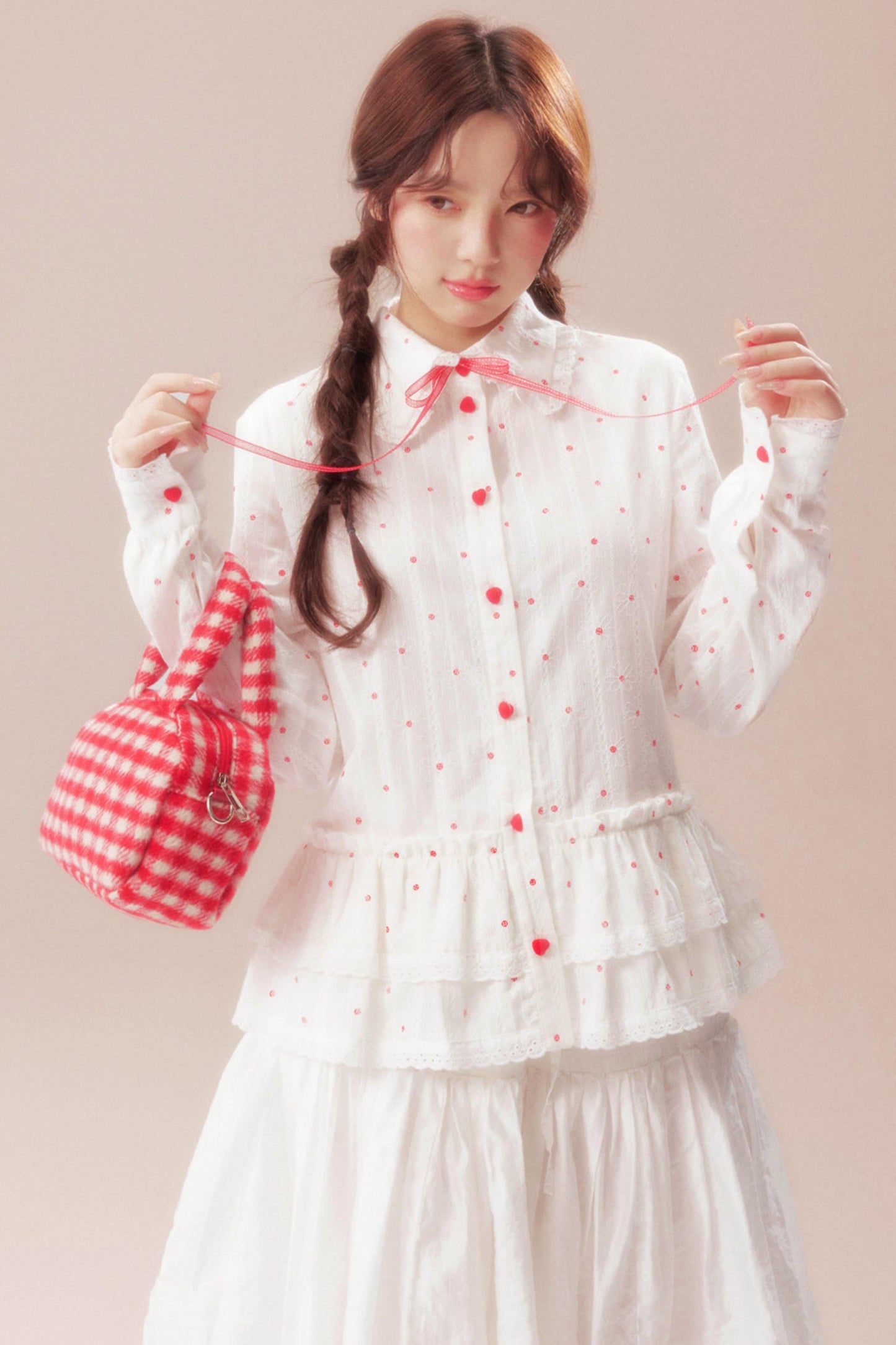 Gardenia Whispering Lace Blouse + Polka Dot Skirt
