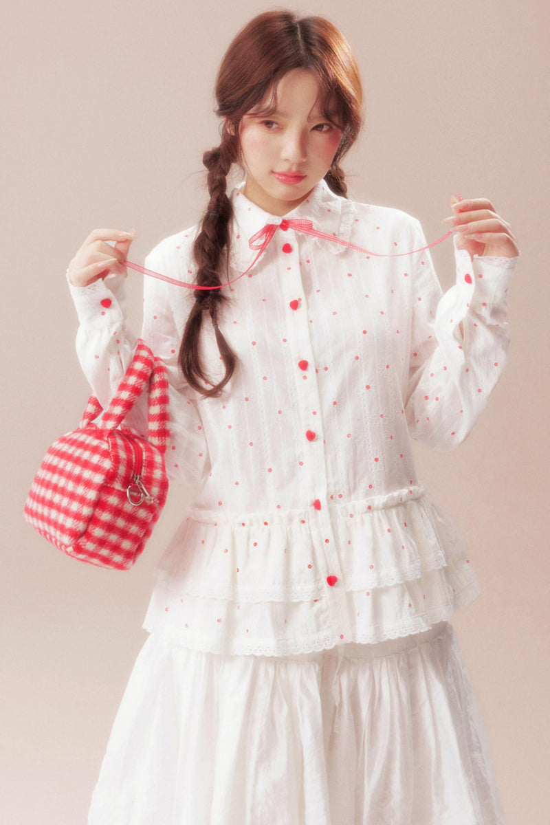 Gardenia Whispering Lace Blouse + Polka Dot Skirt