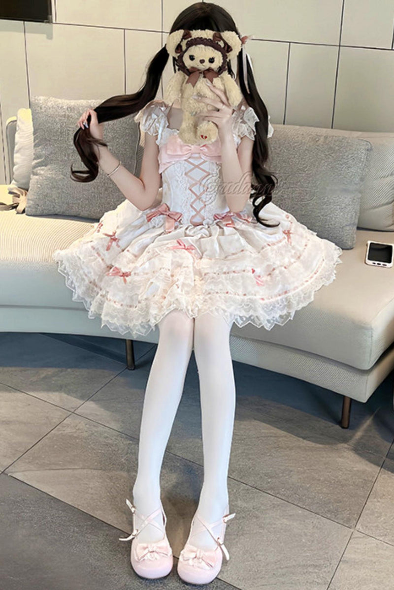 【予約商品】プリンセスリボンレースアップロリータドレス+アクセサリー
