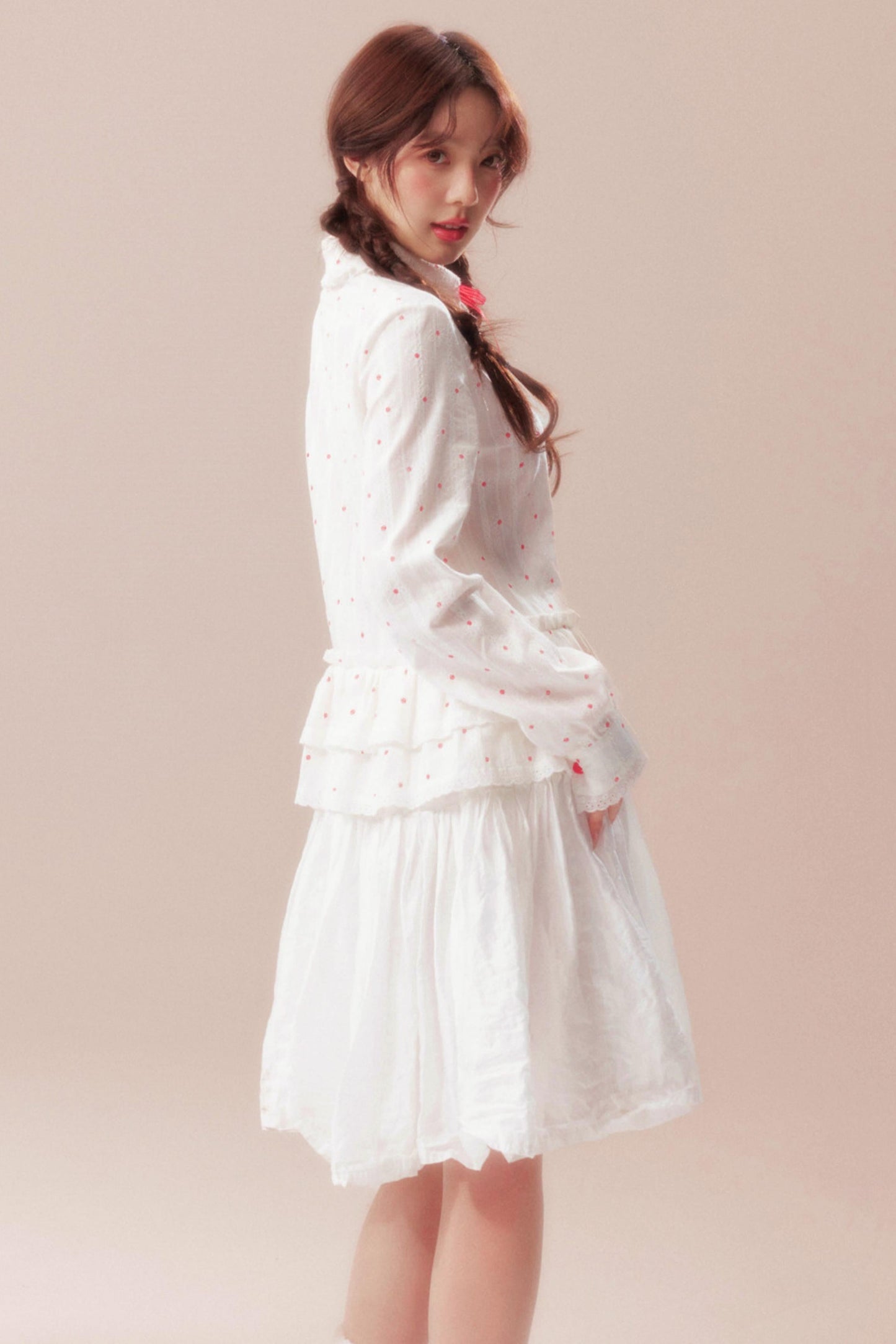 Gardenia Whispering Lace Blouse + Polka Dot Skirt