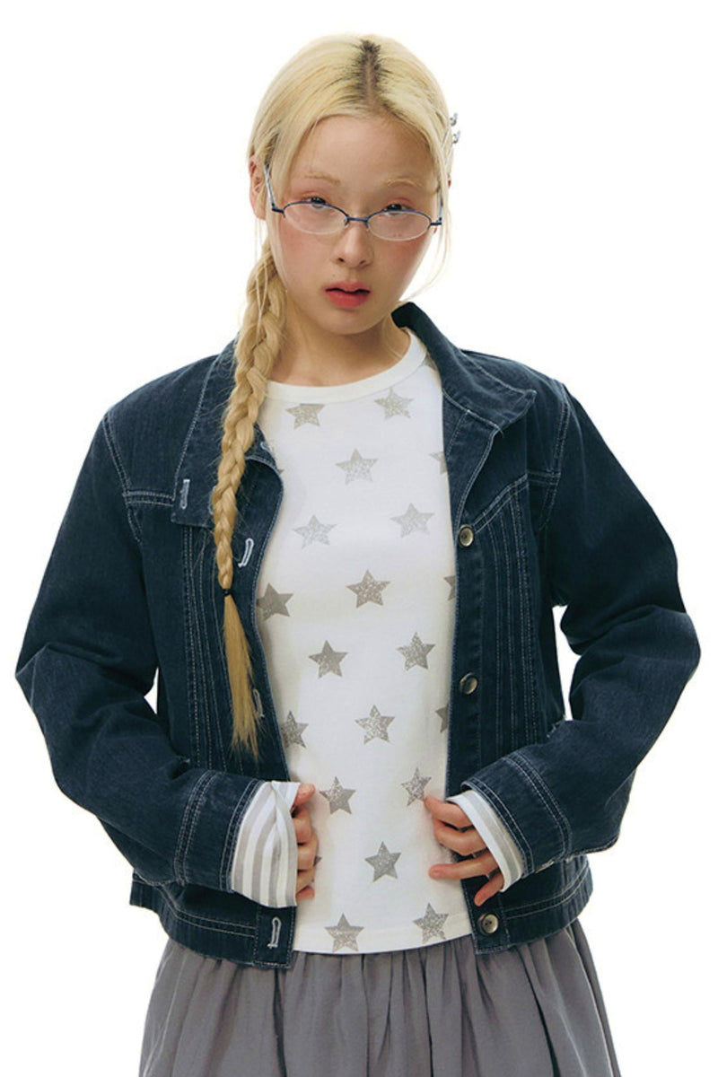Pleated Denim Jacket + Skirt