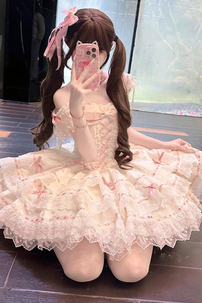 【予約商品】プリンセスリボンレースアップロリータドレス+アクセサリー