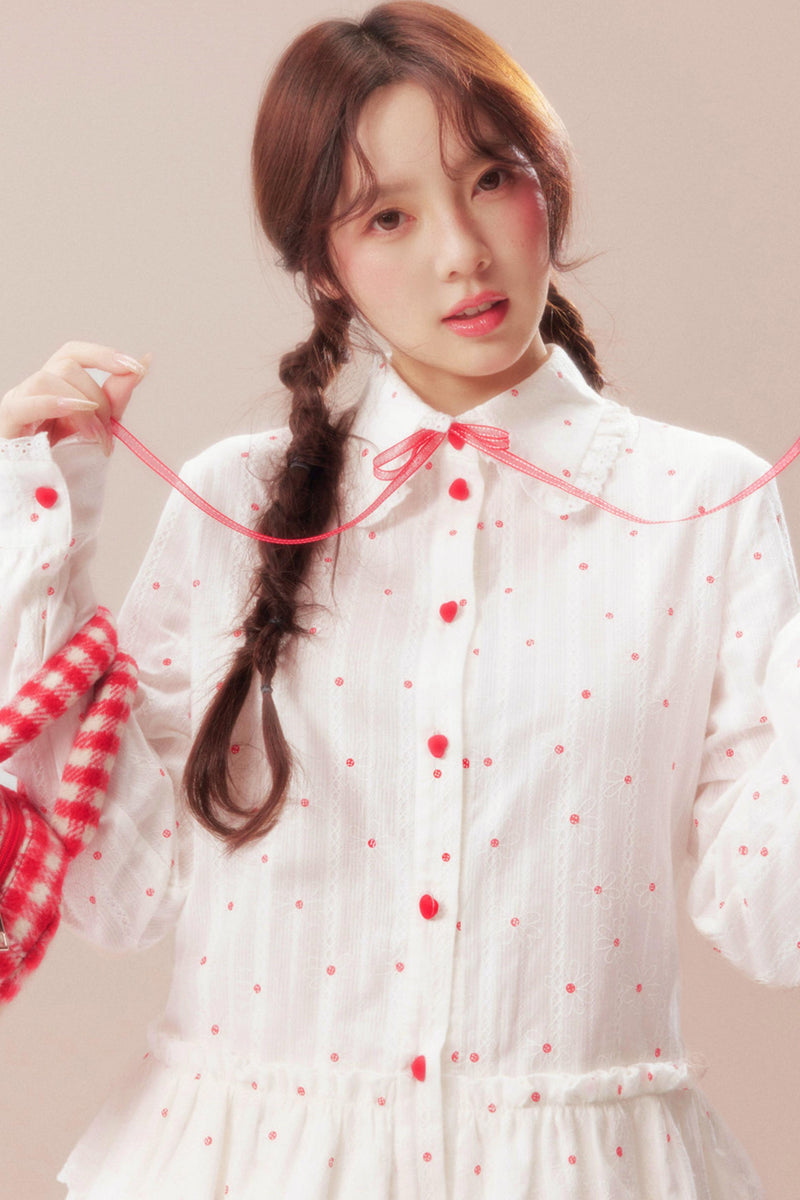 Gardenia Whispering Lace Blouse + Polka Dot Skirt
